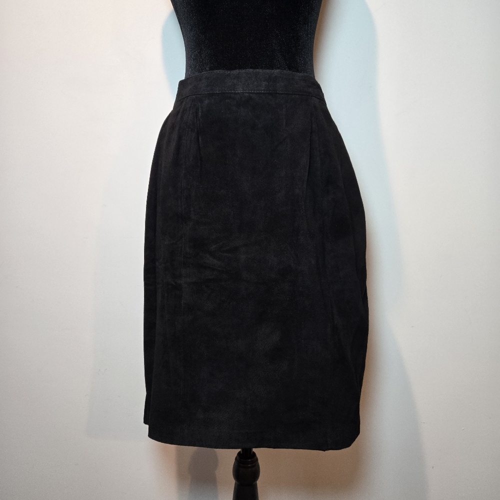 Winlit Leather Skirt Women's 90s Black Vintage Suede High Waist 12
